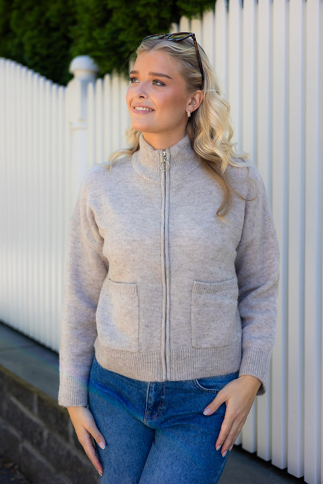 Sia Ras Ls Knit Zipper Cardigan Dove Melange