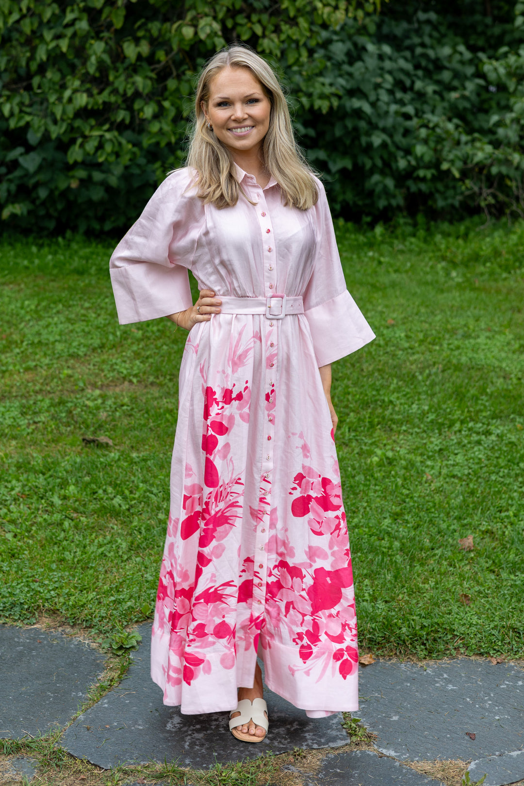 Viscose Collared Dress Pink Field