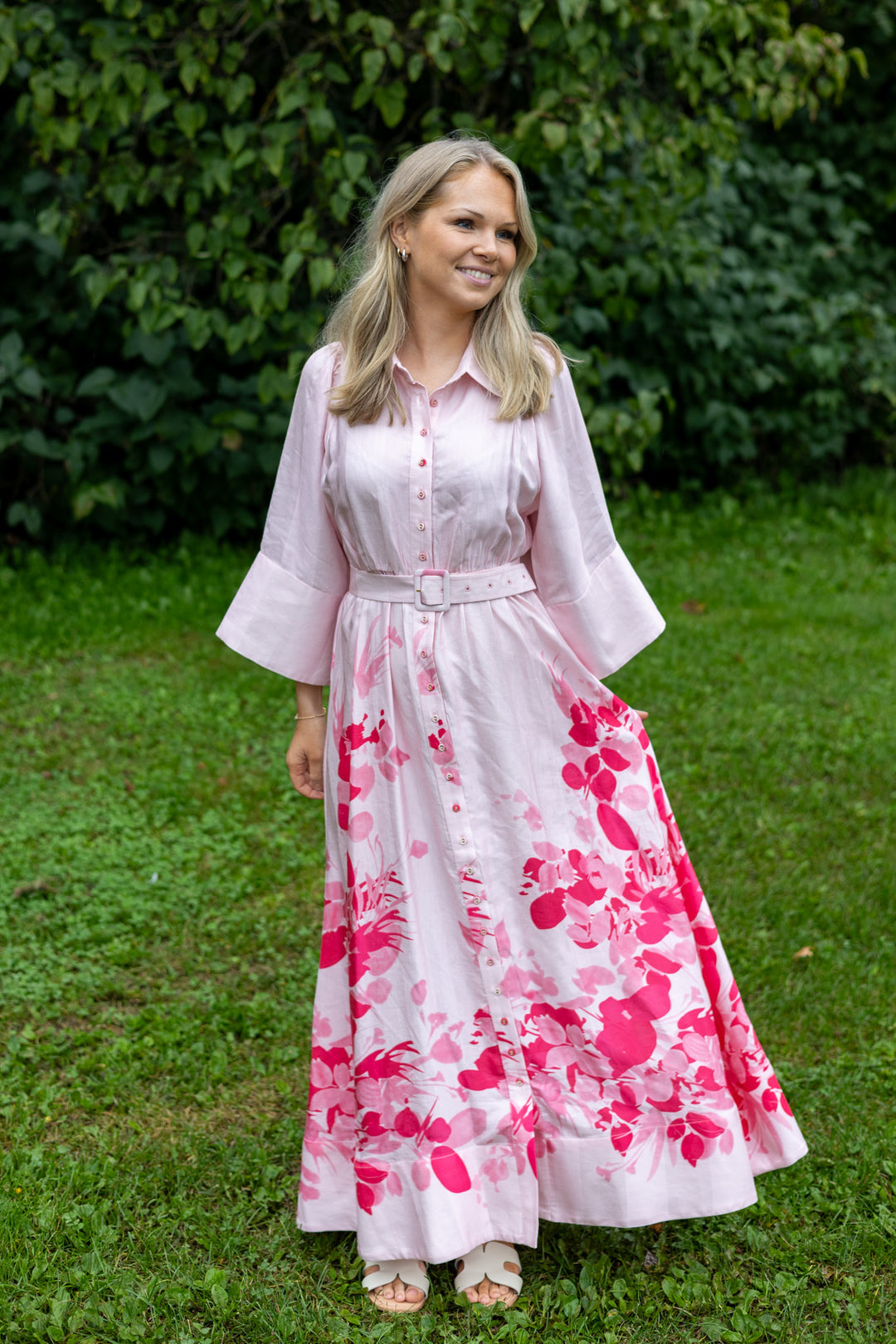 Viscose Collared Dress Pink Field