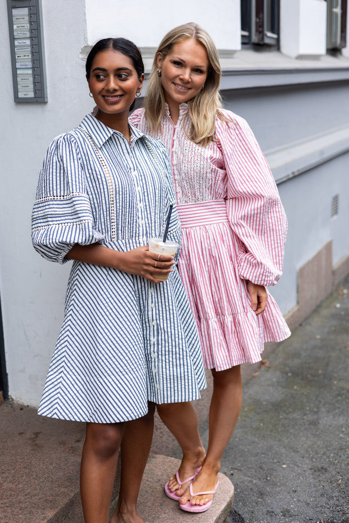 Seersucker Mini Dress Pink Stripe