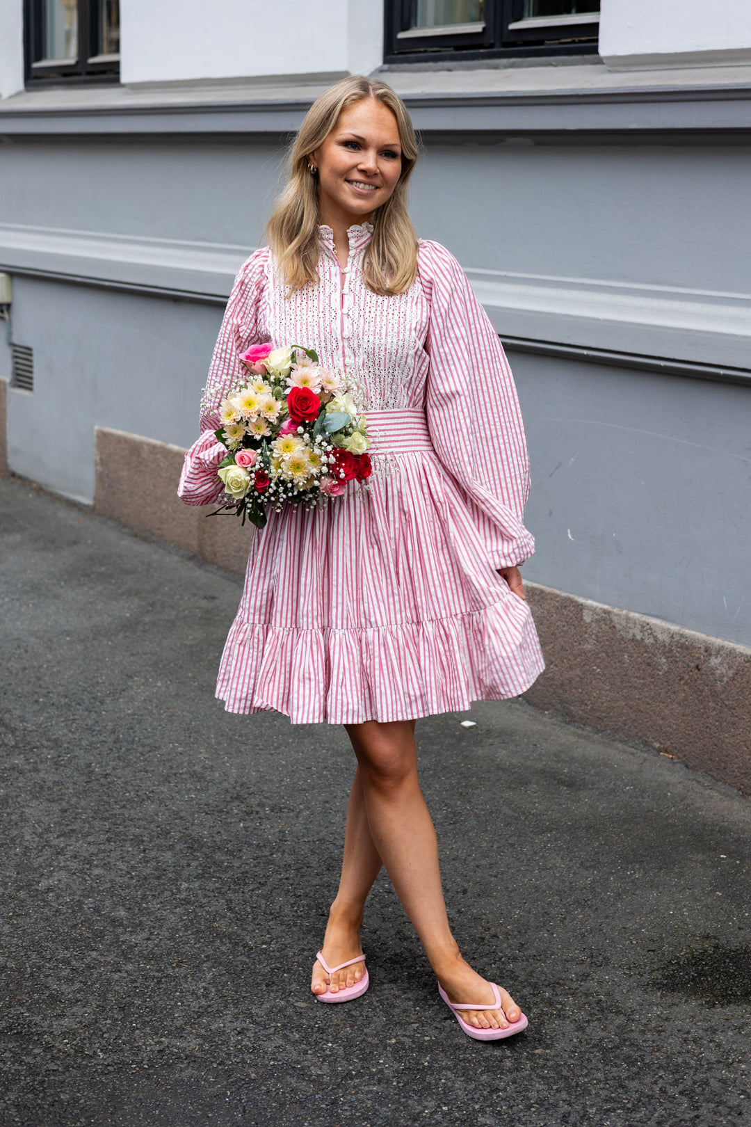 Seersucker Mini Dress Pink Stripe