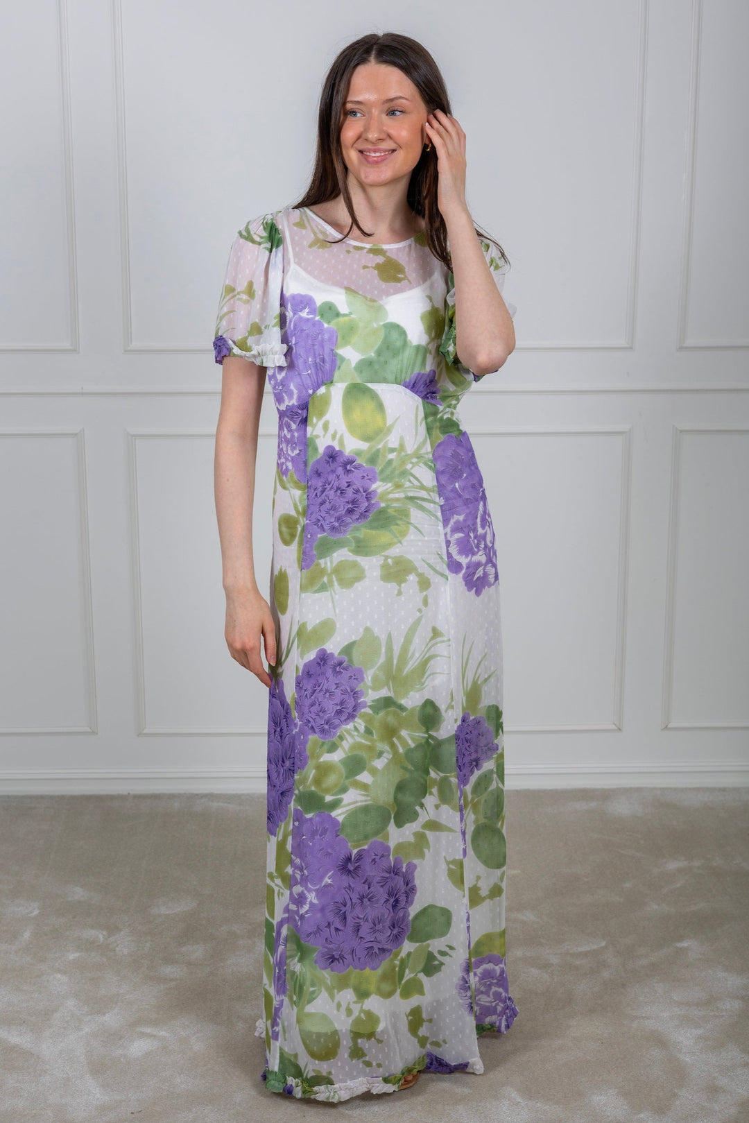 Dotted Georgette Maxi Dress Purple Flowerfield