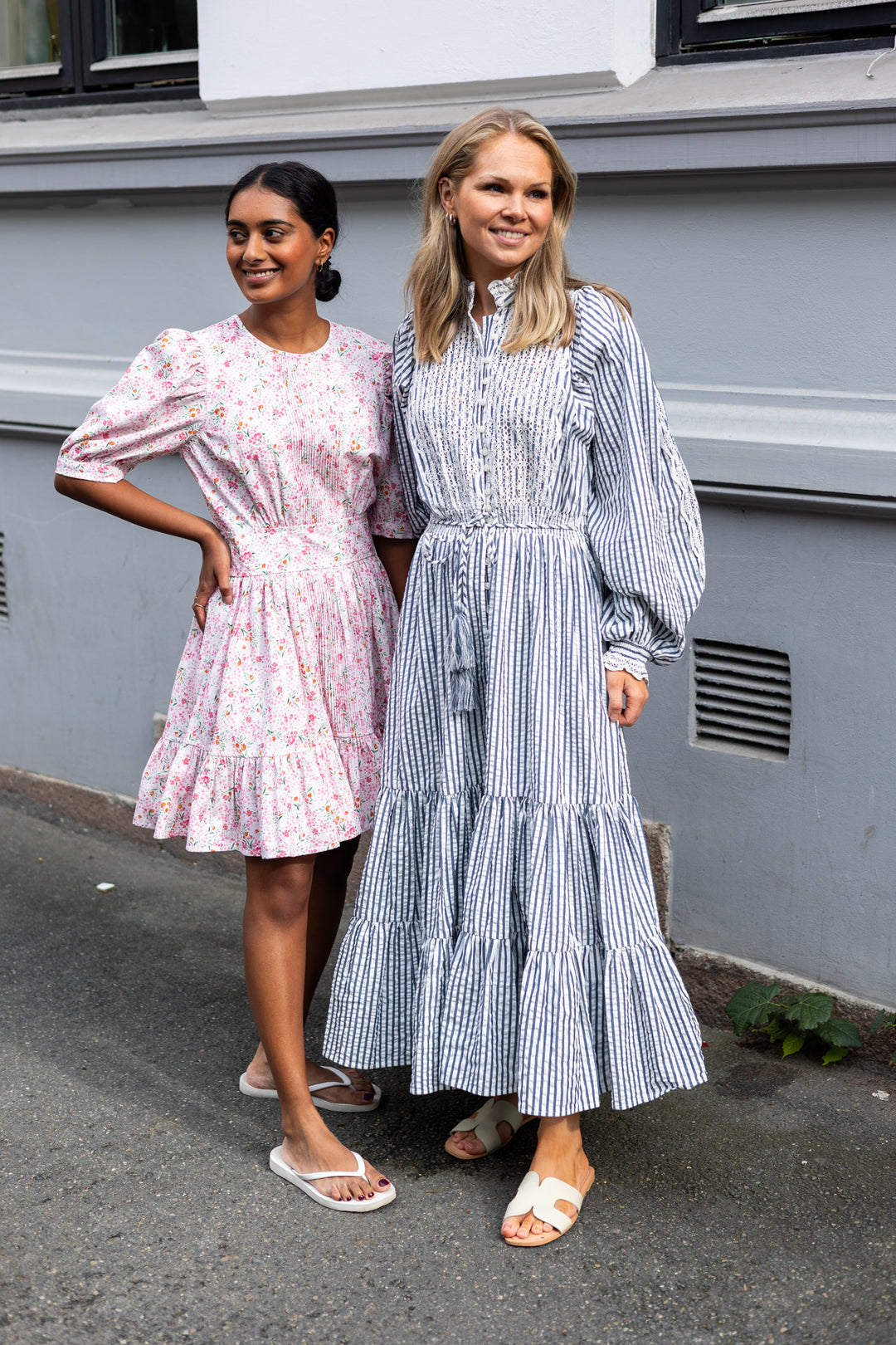 Seersucker Midi Dress Blue Stripe