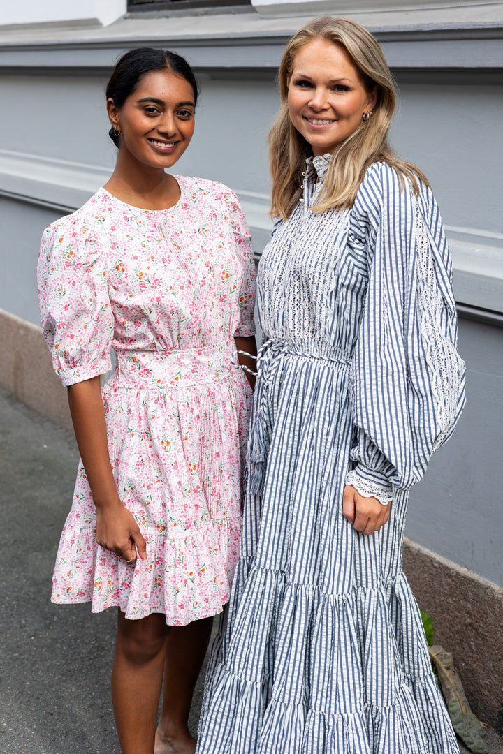 Seersucker Midi Dress Blue Stripe