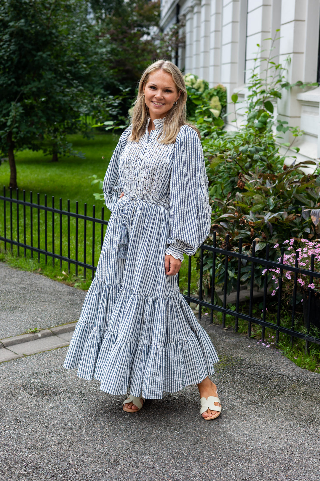 Seersucker Midi Dress Blue Stripe