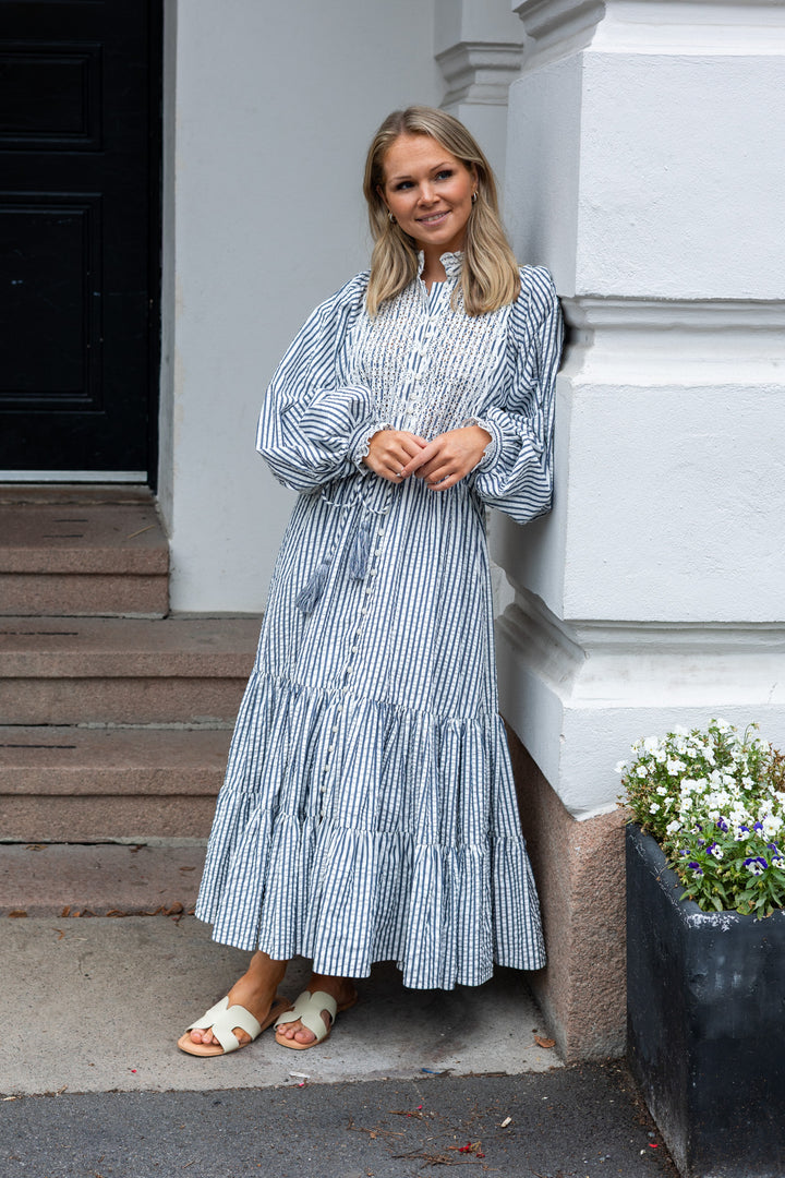 Seersucker Midi Dress Blue Stripe