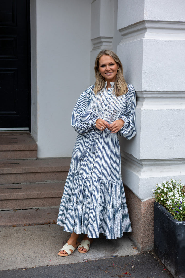 Seersucker Midi Dress Blue Stripe