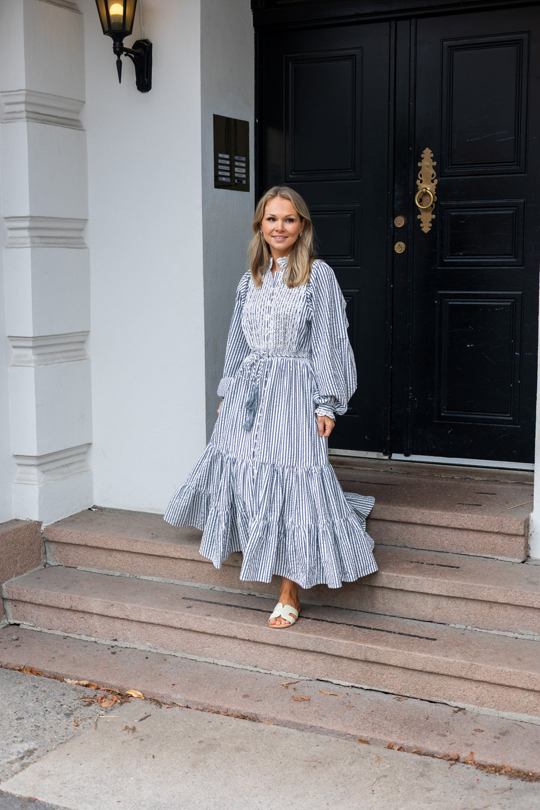 Seersucker Midi Dress Blue Stripe