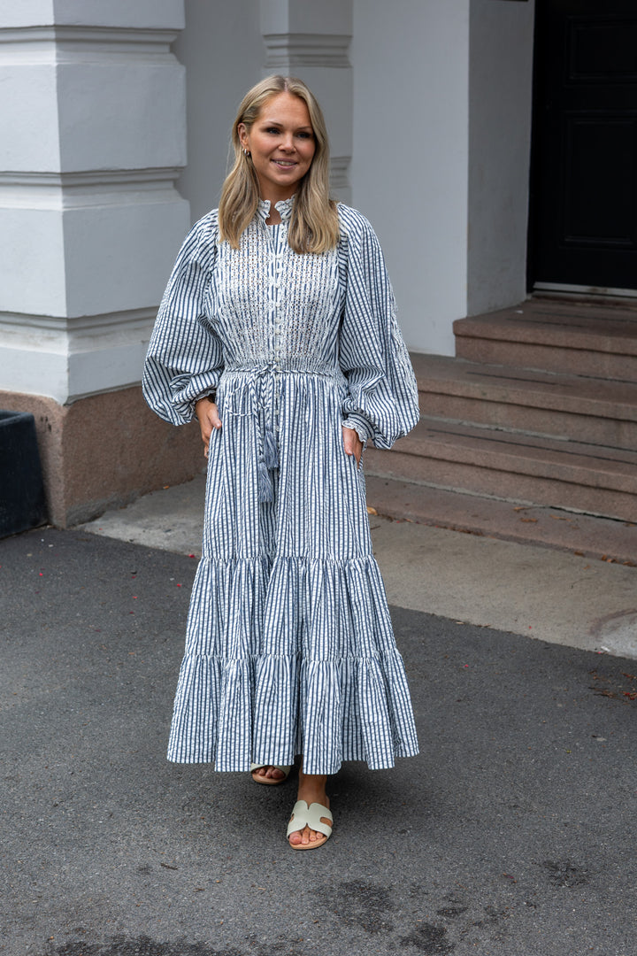 Seersucker Midi Dress Blue Stripe