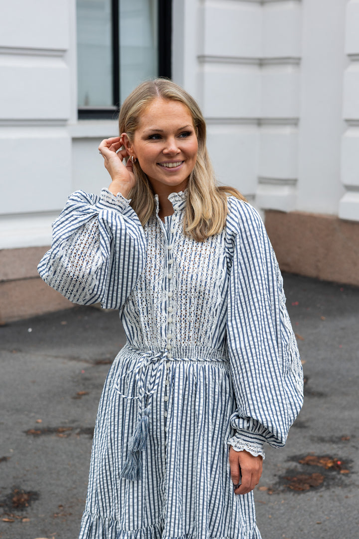 Seersucker Midi Dress Blue Stripe