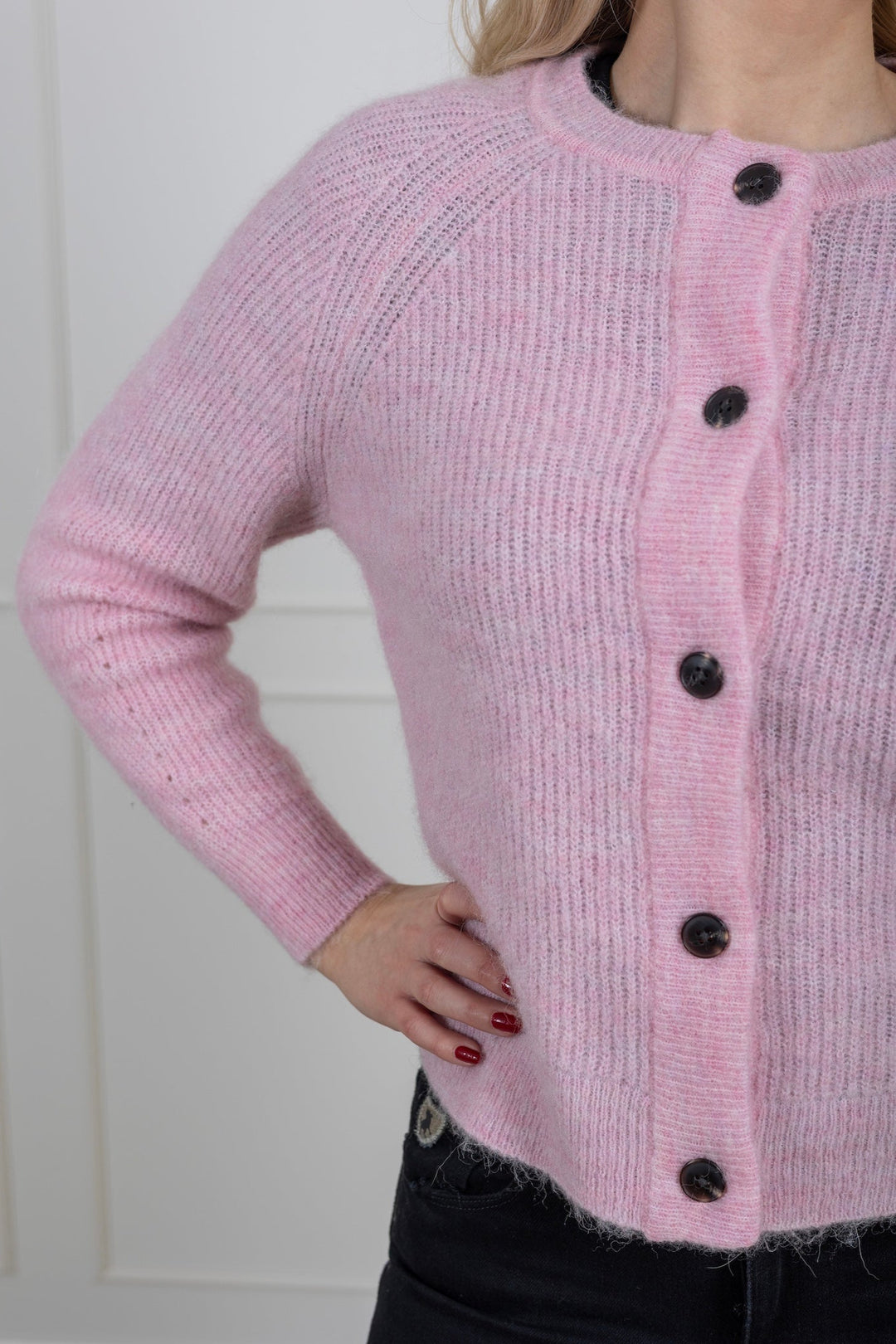 Lulu Ls Knit Short Cardigan Bleached Mauve Melange