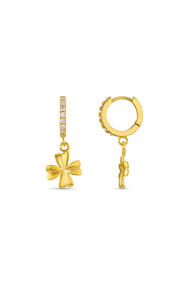 Lucky Clover Charm Pave Hoops Pale Gold