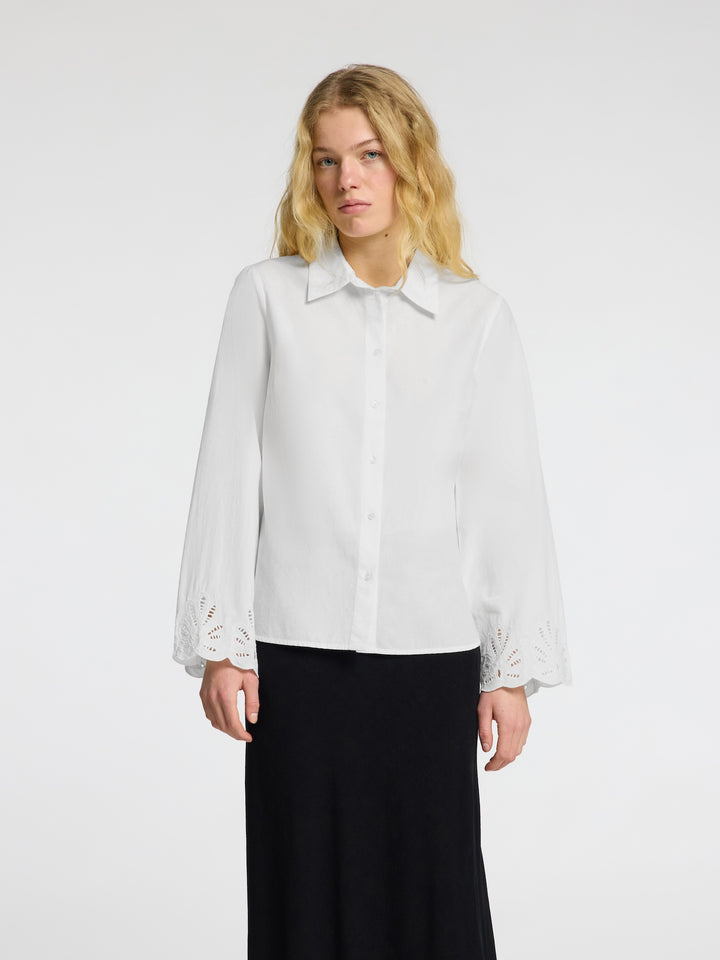 Dahlia Ls Broderi Shirt Bright White