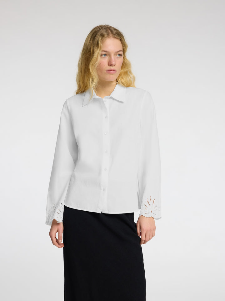 Dahlia Ls Broderi Shirt Bright White