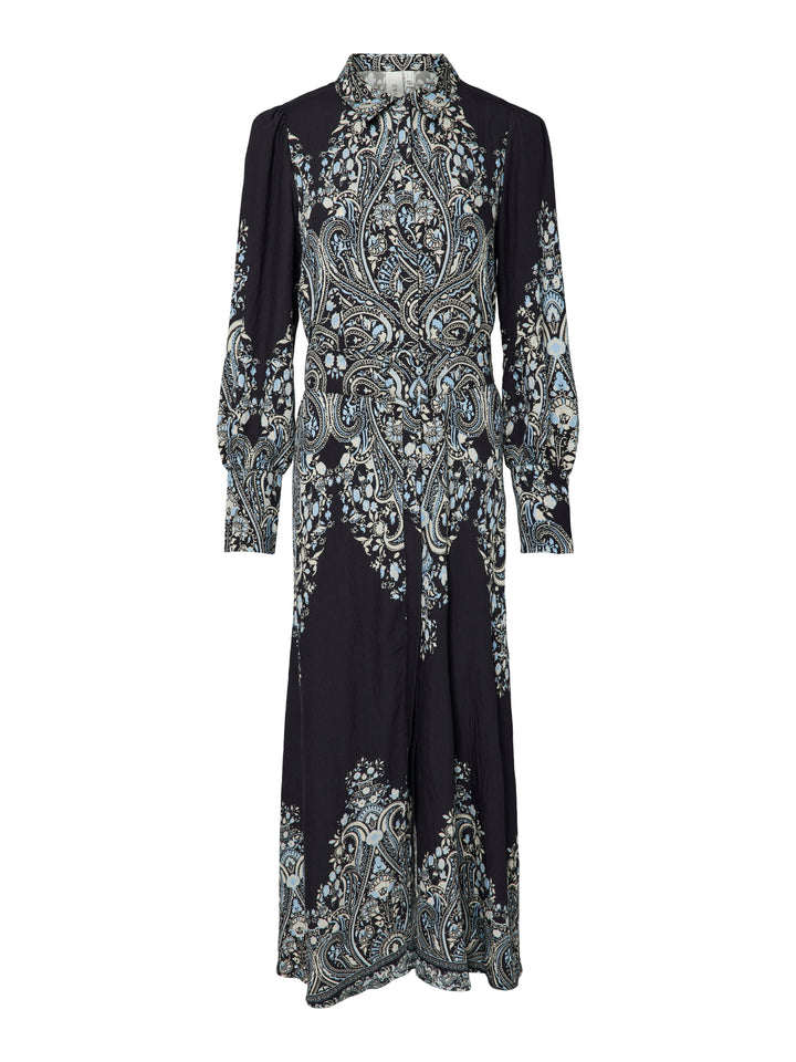 Yasbirma Ls Long Shirt Dress Black Birma Print