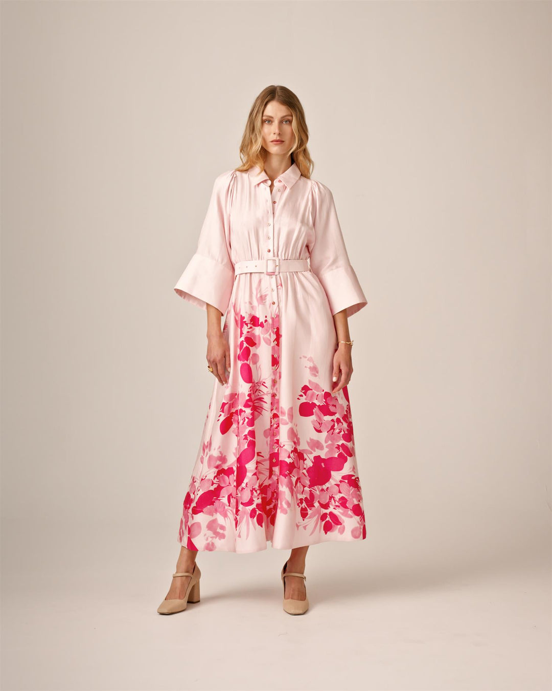 Viscose Collared Dress Pink Field