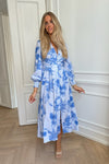 Adelic Long Dress Abstract Blue Flower Print