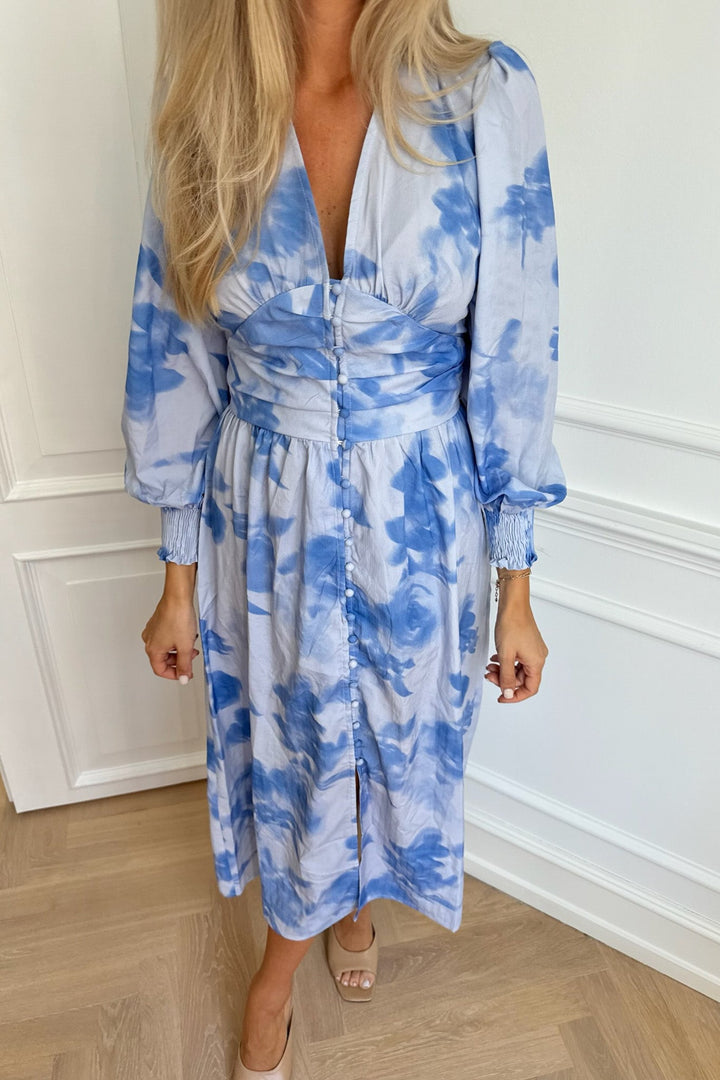 Adelic Long Dress Abstract Blue Flower Print | Kjoler | Smuk - Dameklær på nett