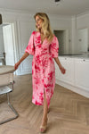 Adelic Long Dress Abstract Pink Flower Print