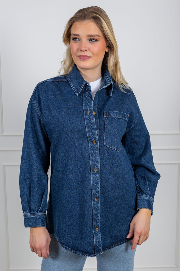 Alex Shirt Washed Dark Blue | Skjorter og bluser | Smuk - Dameklær på nett