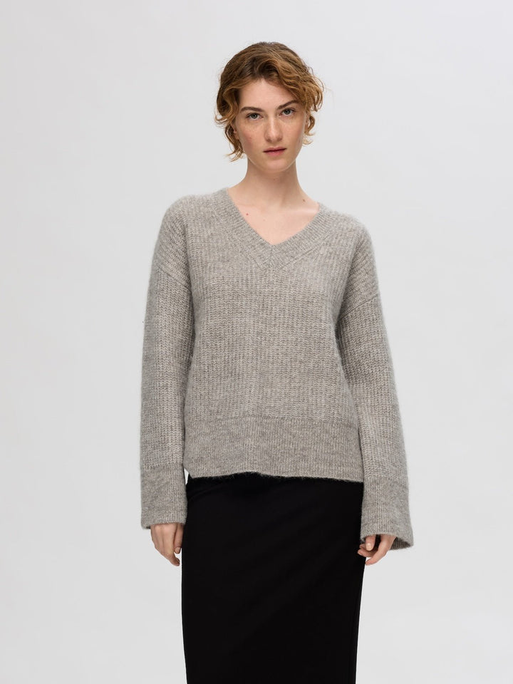 Alva Melange Ls Knit V - Neck Steel Gray Birch | Genser | Smuk - Dameklær på nett