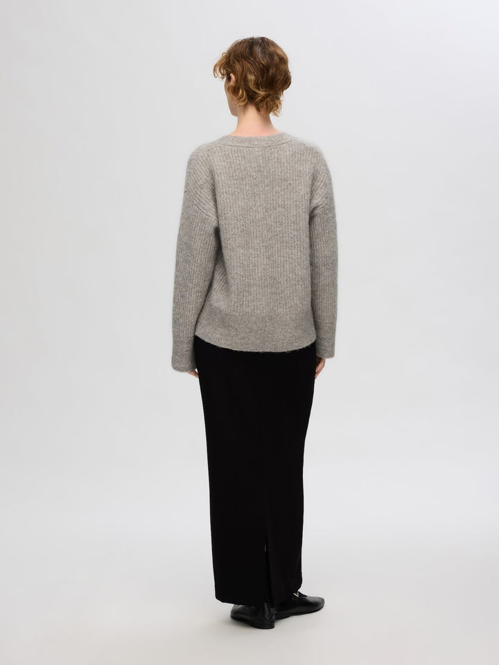 Alva Melange Ls Knit V - Neck Steel Gray Birch | Genser | Smuk - Dameklær på nett