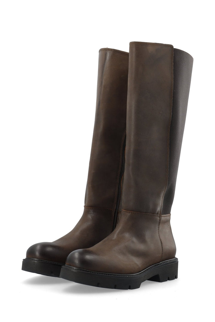 Biaothilia Knee High Elastic Boot Leather Dark Brown | Sko | Smuk - Dameklær på nett