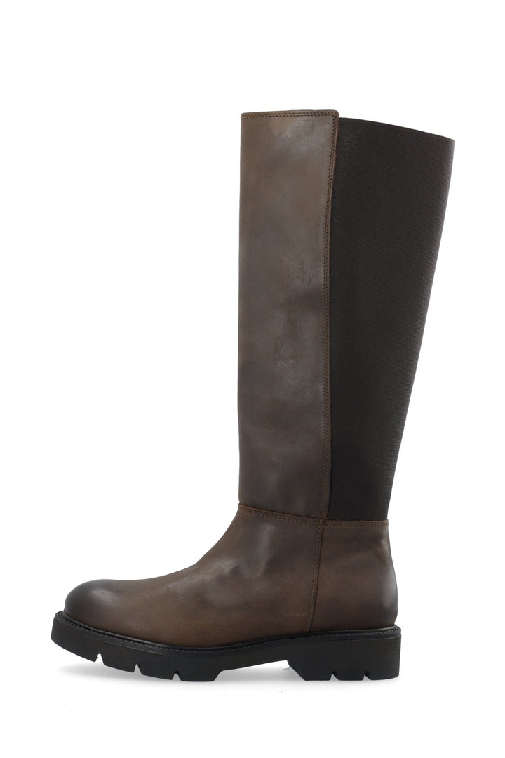 Biaothilia Knee High Elastic Boot Leather Dark Brown | Sko | Smuk - Dameklær på nett