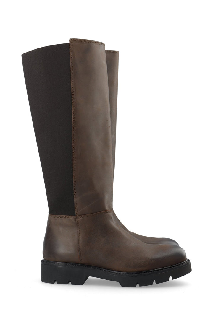 Biaothilia Knee High Elastic Boot Leather Dark Brown | Sko | Smuk - Dameklær på nett