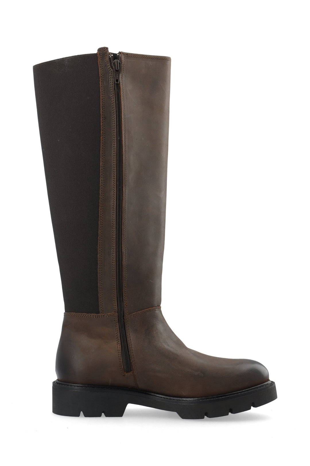 Biaothilia Knee High Elastic Boot Leather Dark Brown | Sko | Smuk - Dameklær på nett