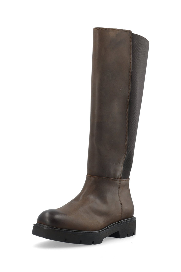 Biaothilia Knee High Elastic Boot Leather Dark Brown | Sko | Smuk - Dameklær på nett