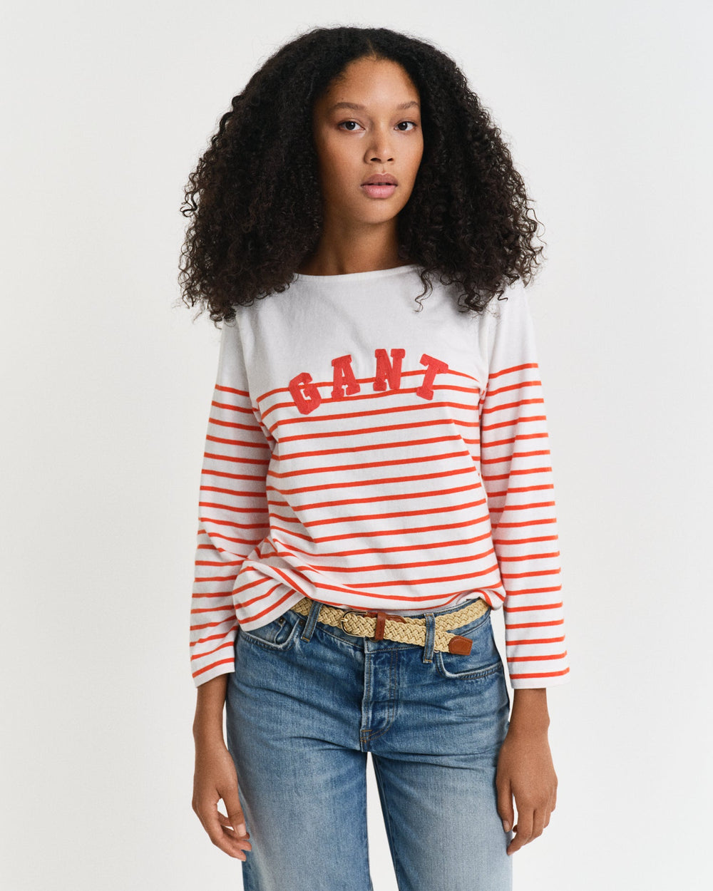 Breton Striped Boat Neck T-Shirt Orange Red | Genser | Smuk - Dameklær på nett