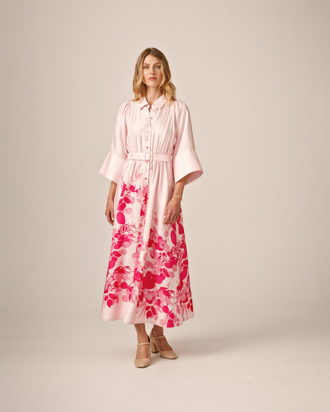 Viscose Collared Dress Pink Field