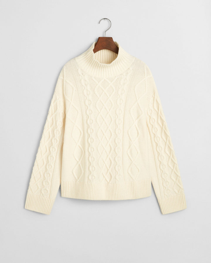 Cable Knit Stand Collar Sweater Cream | Genser | Smuk - Dameklær på nett