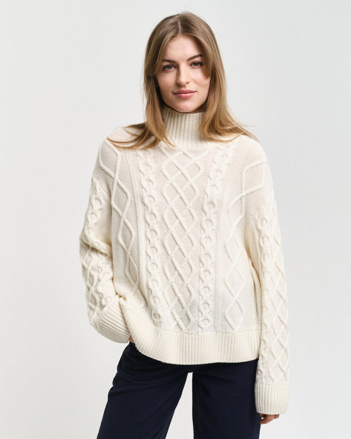 Cable Knit Stand Collar Sweater Cream | Genser | Smuk - Dameklær på nett