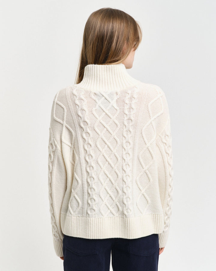 Cable Knit Stand Collar Sweater Cream | Genser | Smuk - Dameklær på nett