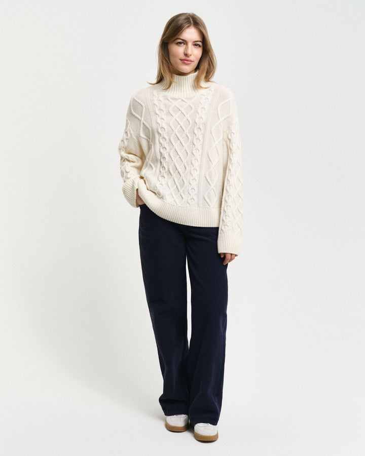 Cable Knit Stand Collar Sweater Cream | Genser | Smuk - Dameklær på nett