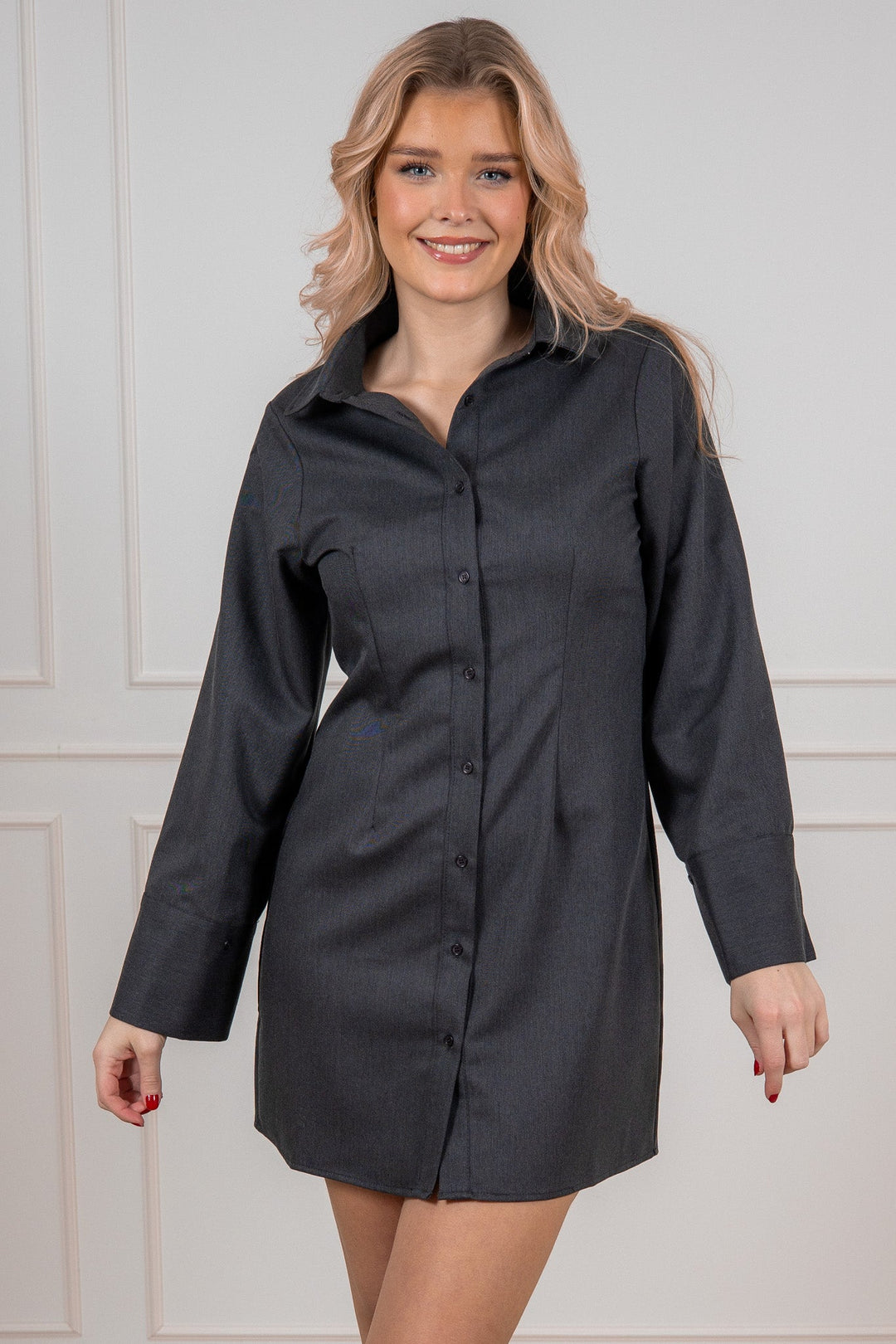 Cajsa Solid Shirt Dress Dark Grey | Kjoler | Smuk - Dameklær på nett