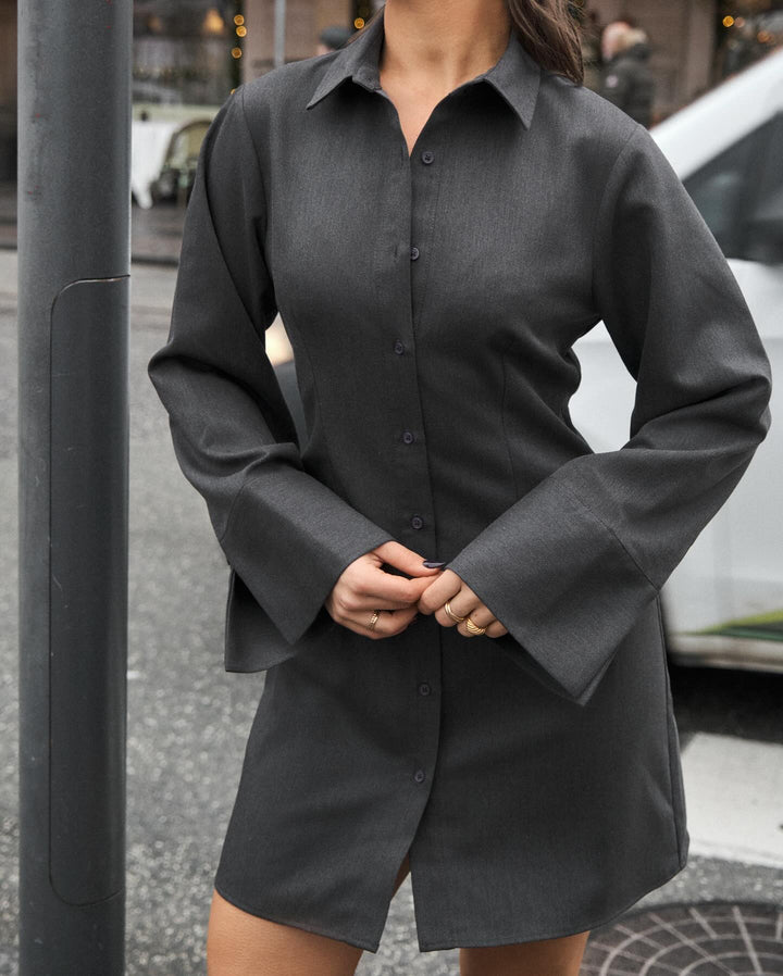 Cajsa Solid Shirt Dress Dark Grey | Kjoler | Smuk - Dameklær på nett