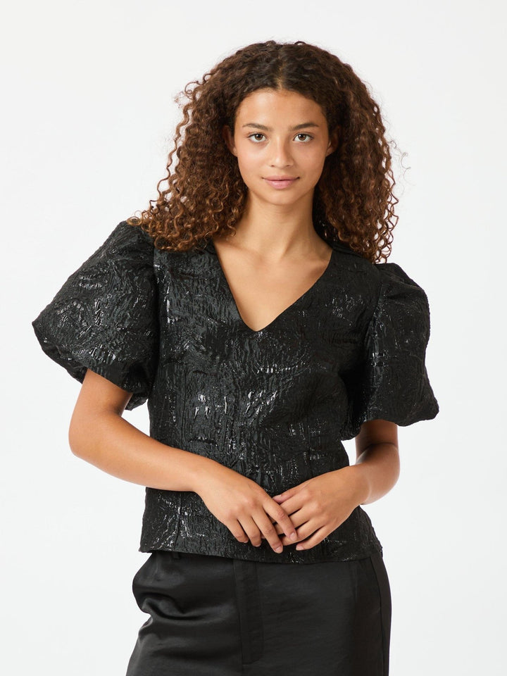 Camia Metallic Brocade Blouse Black | Skjorter og bluser | Smuk - Dameklær på nett