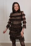 Carmine Frill Lace Mini Dress Chocolate