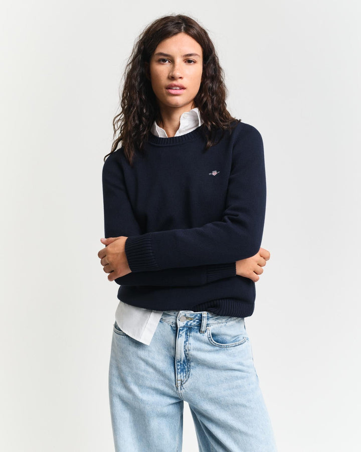 Classic Cotton Crew Neck Sweater Evening Blue | Genser | Smuk - Dameklær på nett