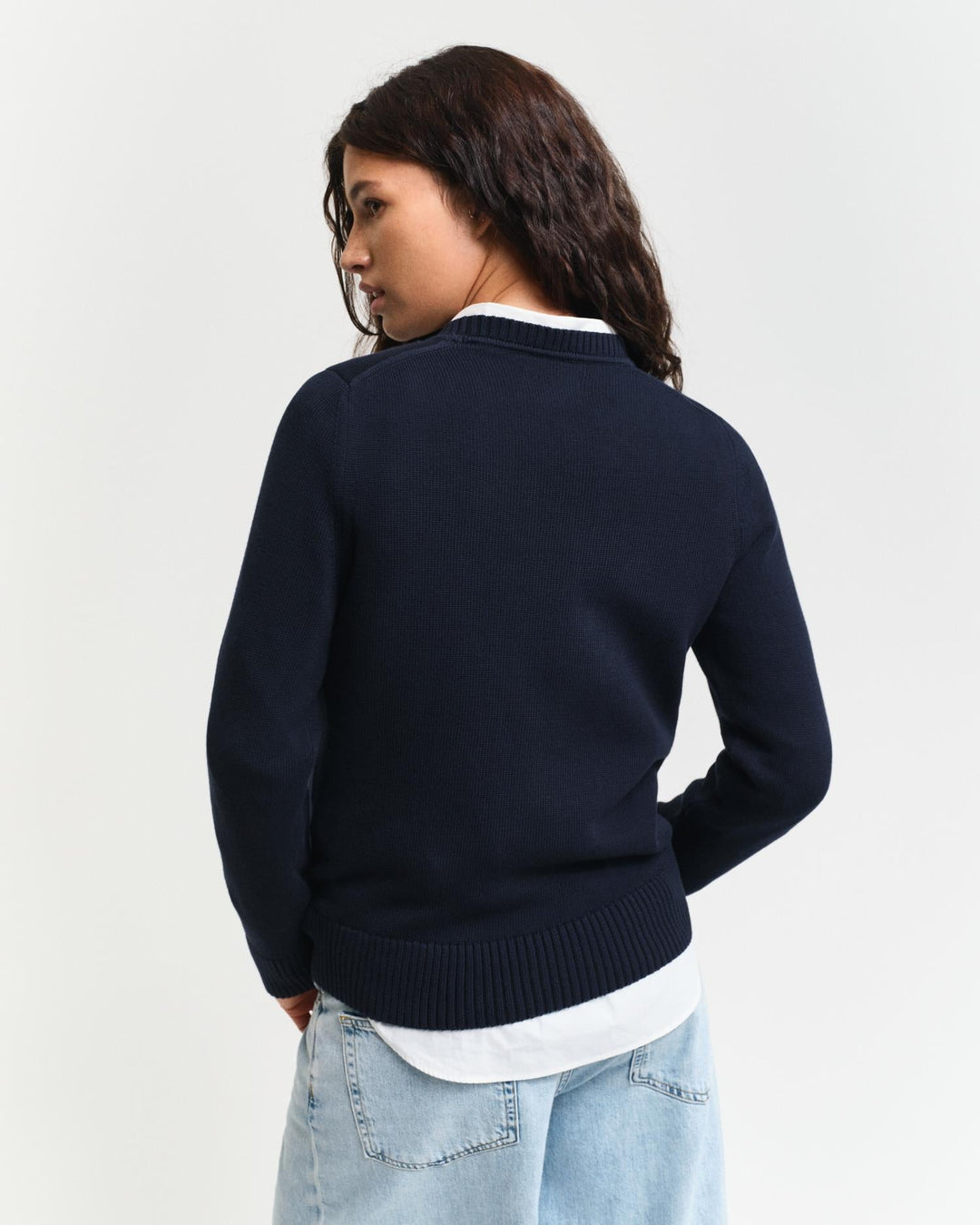 Classic Cotton Crew Neck Sweater Evening Blue | Genser | Smuk - Dameklær på nett