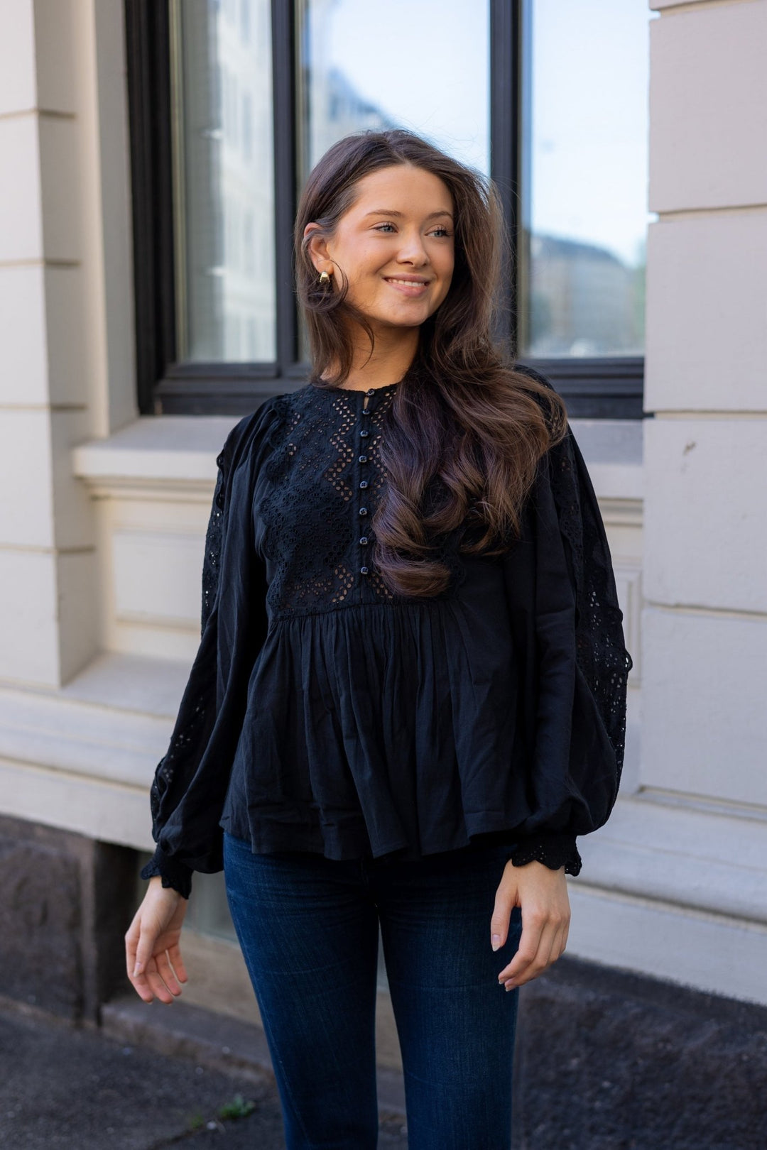 Cotton Slub Blouse Black | Skjorter og bluser | Smuk - Dameklær på nett