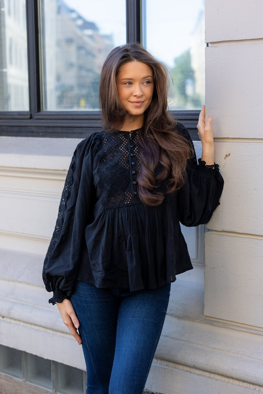 Cotton Slub Blouse Black | Skjorter og bluser | Smuk - Dameklær på nett