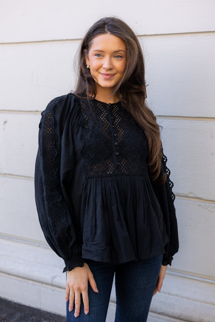 Cotton Slub Blouse Black | Skjorter og bluser | Smuk - Dameklær på nett