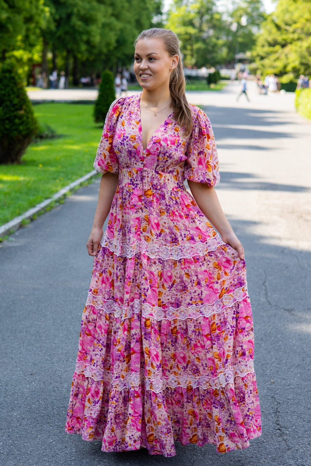 Cotton Slub Tiered Dress Hydrangea | Kjoler | Smuk - Dameklær på nett