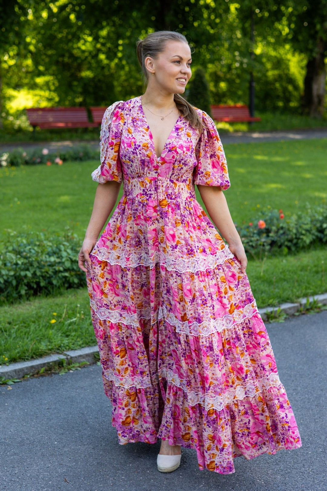 Cotton Slub Tiered Dress Hydrangea | Kjoler | Smuk - Dameklær på nett