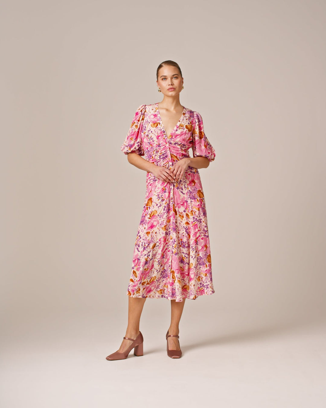 Crepe Button Down Gown Watercolor Bloom | Kjoler | Smuk - Dameklær på nett