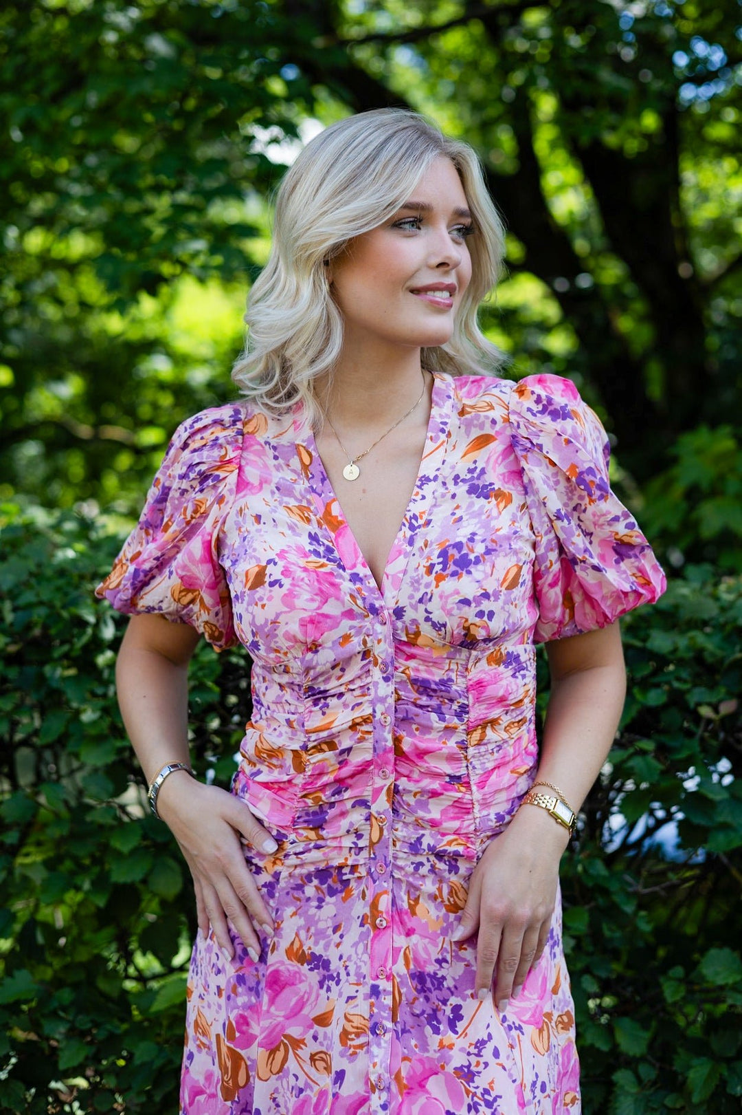 Crepe Button Down Gown Watercolor Bloom | Kjoler | Smuk - Dameklær på nett